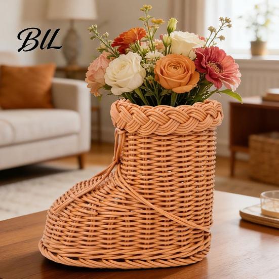 Festival Storage Solution Boots Shaped Imitation Rattan Basket, Hand Woven Decorative Container, Portable Gift Basket Large Capacity Reusable
