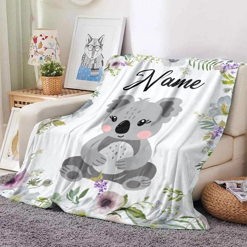 Personalized Name Blanket Cartoon Animal Exclusive Print Name Flannel Blanket Fun Gift Blanket