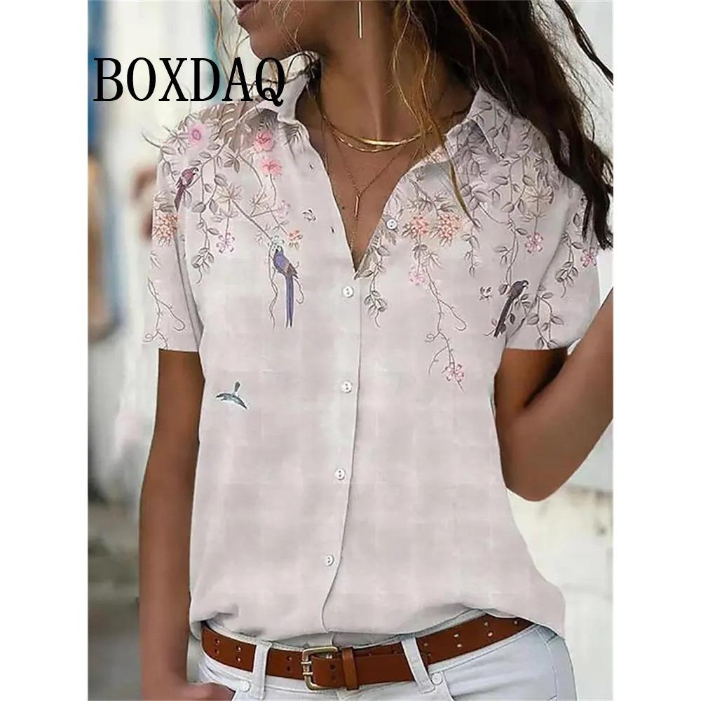 Summer Chic Women's Lapel Short-Sleeved Loose Shirts Spring Single-Breasted Tops Casual Flower Printed Blouses Women's Clothing