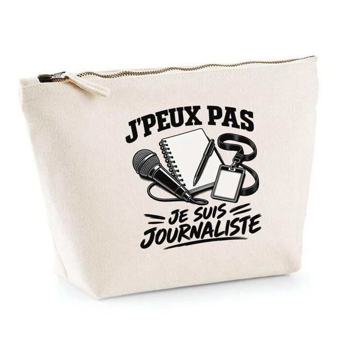 Trousse de toilette - PLANETEE - J’peux pas je suis Journaliste - 100% coton - 3 L (28×19×9 cm) - Fermeture zippée métal