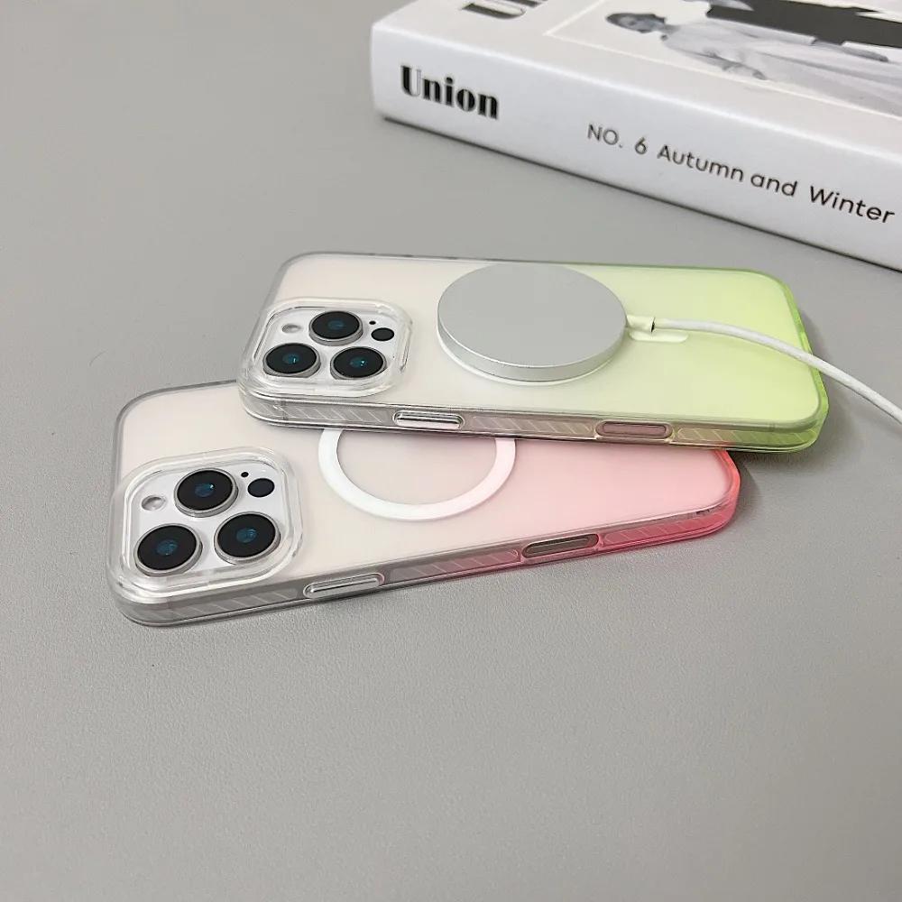 For iPhone 16 Pro Max Magnetic Cover Gradient Color Phone Case For iPhone 15 14 13 12 11 Glass Lens Film Clear Soft TPU Cover