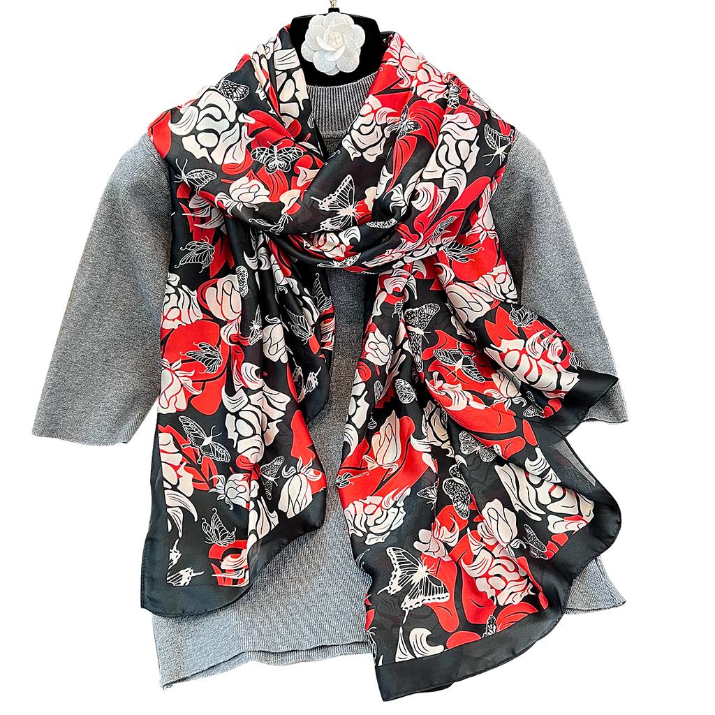 New floral silk scarves for women's summer travel, thin sunscreen silk scarves, holiday gifts for elders