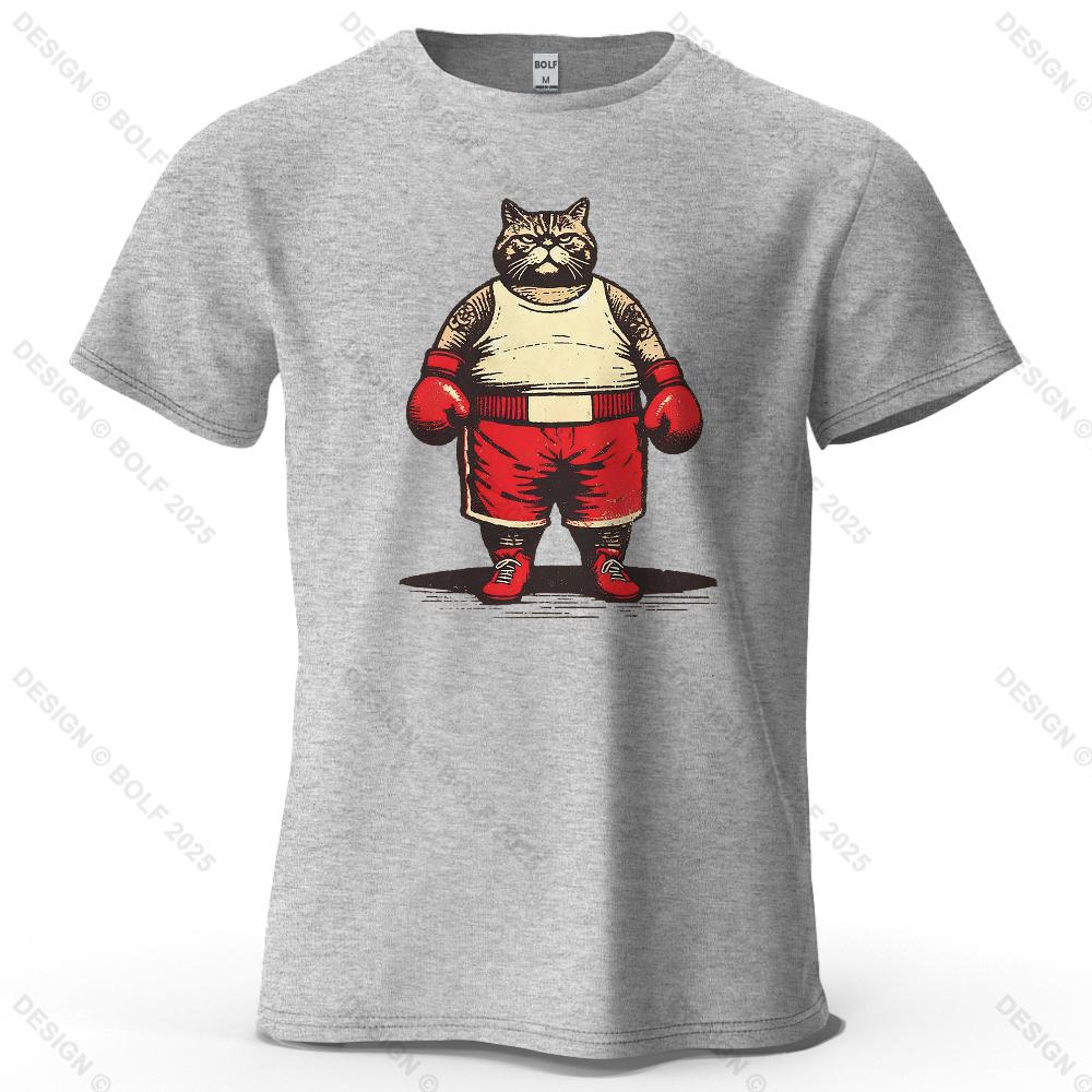 Boxing Cat Cartoon Printed Casual Short Sleeved Summer New Personalized Mens And Womens Soft And Skin Friendly Tshirt
