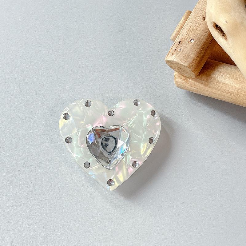 Colorful Heart Rhinestone Magnetic Phone Holder with Shell Pattern - Korean Fashion Style