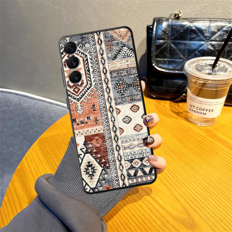 

Case for Samsung Galaxy A41 A51 A73 A32 A25 A71 A23 A53 A24 A55 A35 A26 A72 A22 A52 A36 Black Soft Phone Cover Retro Ethnic Galaxy A52 5G
