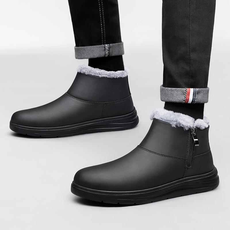 Men Winter Plush Snow Boots All-match Men's High Top Walking Shoes Luxury Brand Male Ankle Boots Side Zipper Men's Shoes