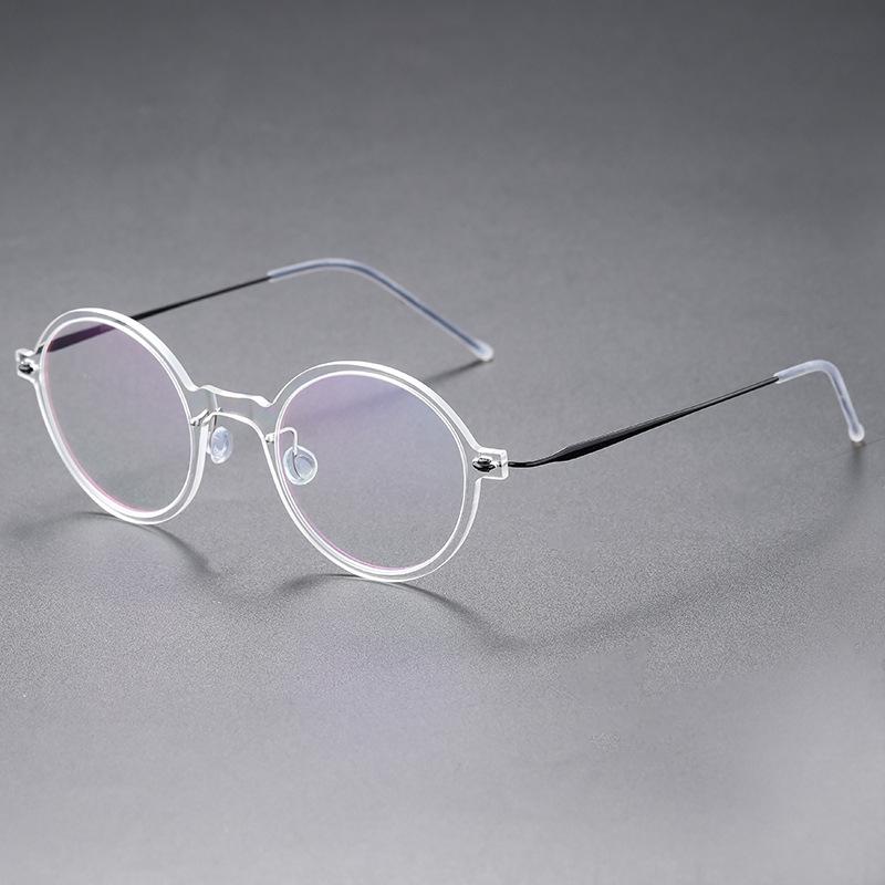 Ultra-Light Pure Titanium Retro Eyeglass Frame, Round Face Slimming, Prescription-Compatible, Model 6508