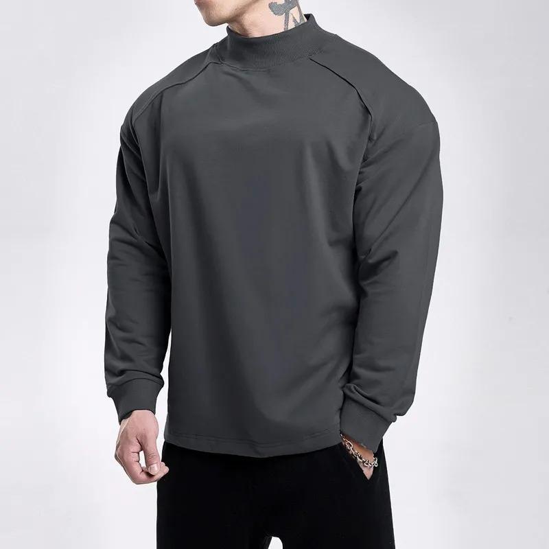 

Autumn and Winter Solid Color Pullover Long-sleeved Men s Loose Fashionable Casual Bottoming Shirt Tops L сірий колір