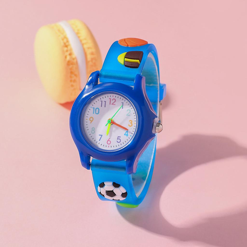 Neue Mode Cartoon Lederball kreative Kinder Grundschule mehrfarbige Uhren