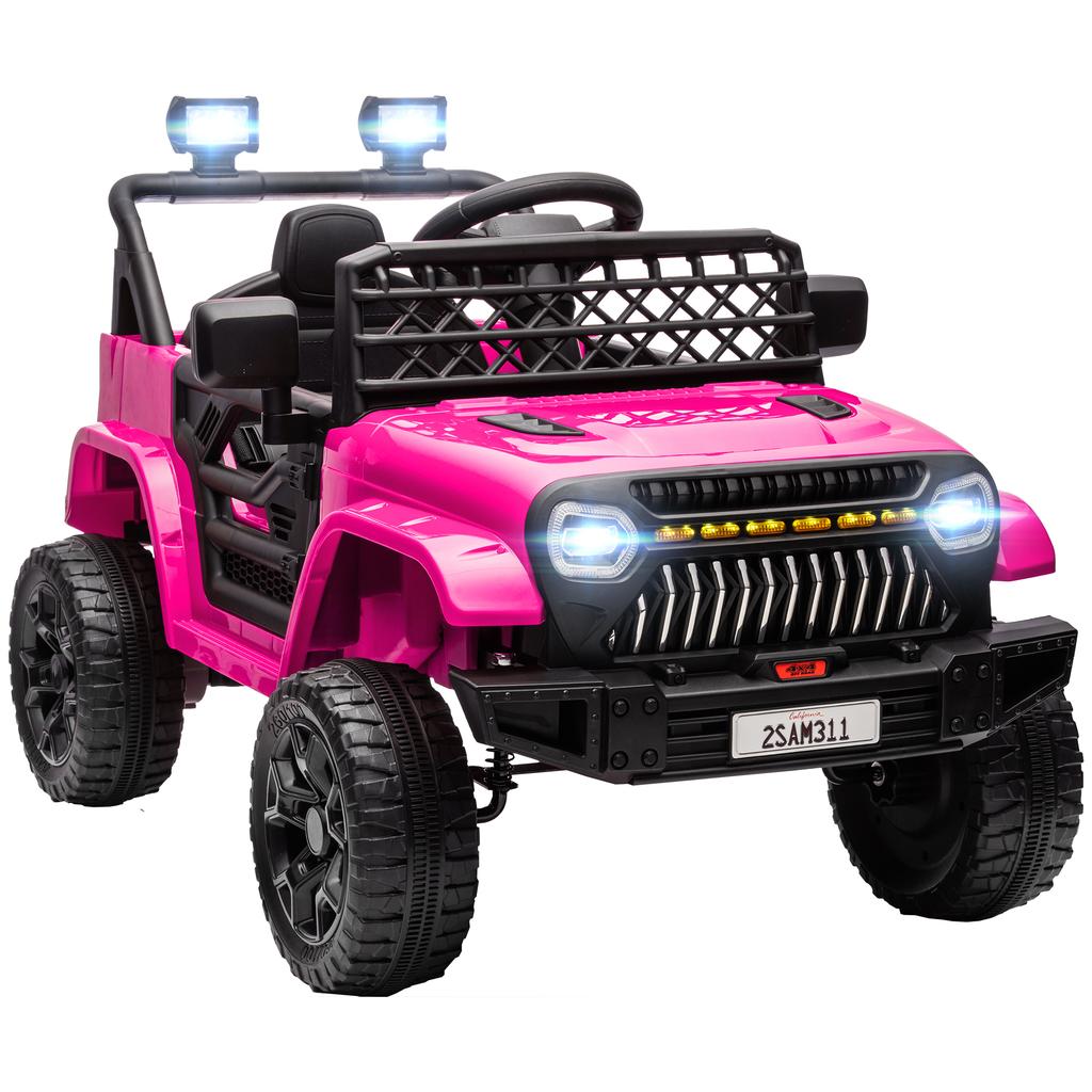 Auto Elettrica per Bambini 12V, Auto Elettrica per Bambini con Telecomando 2.4 GHz, 2 Motori, Clacson, Luci LED, Musica, per 3-8 Anni, Rosa