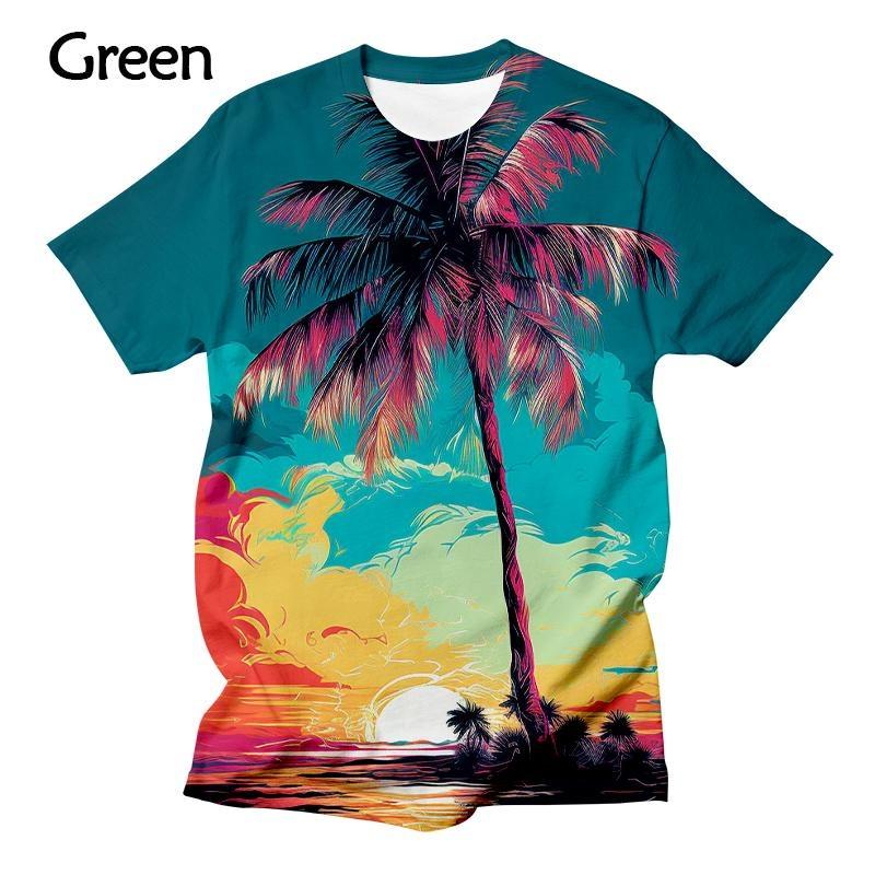 New Palm Tree Sunset Graphic Men's/women's Fashion 3D T-shirt Comfortable and Breathable Shirt Casual Funny Men's Summer Tees
