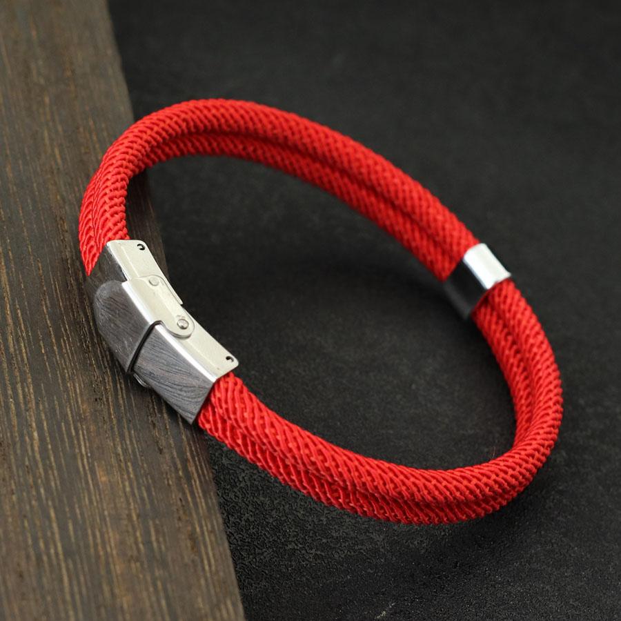 

New Fashion Men Rope Bracelet Stainless Steel Buckle Double Layer Thread Nautical Braclet Bangle Hiphop Rock Accessories Homme красный