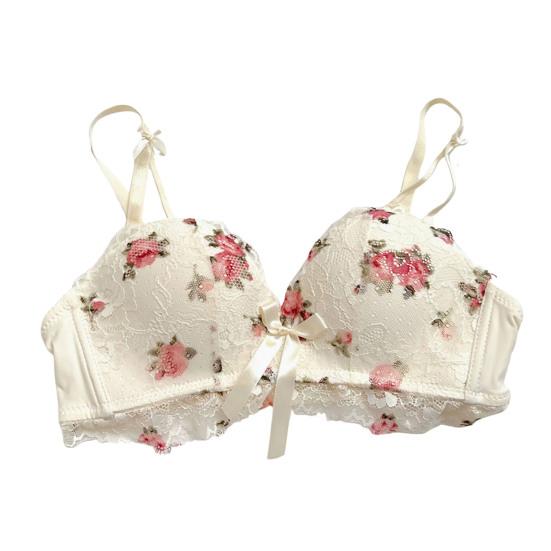 

Женский бюстгальтер с цветочным принтом, на тонких бретельках, без зацепов, с декором в виде банта, с подкладкой, с эффектом пуш-ап сзади 38B