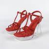 New Women's 12CM Transparent Thick Heel Sandals, Sexy Crystal Square Head, Non-slip Wedding Shoes, Fashion Car Model Style Party Sandals