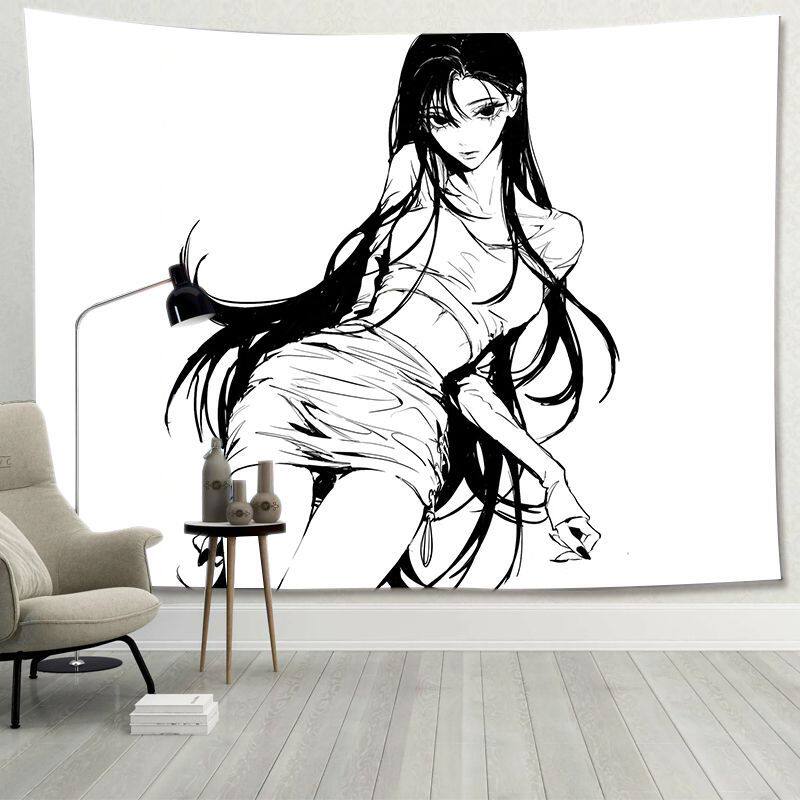 Simple Black White Beauty Tapestry Minimalist Wall Hanging for Anime Room Dorm Bedroom Headboard Decor