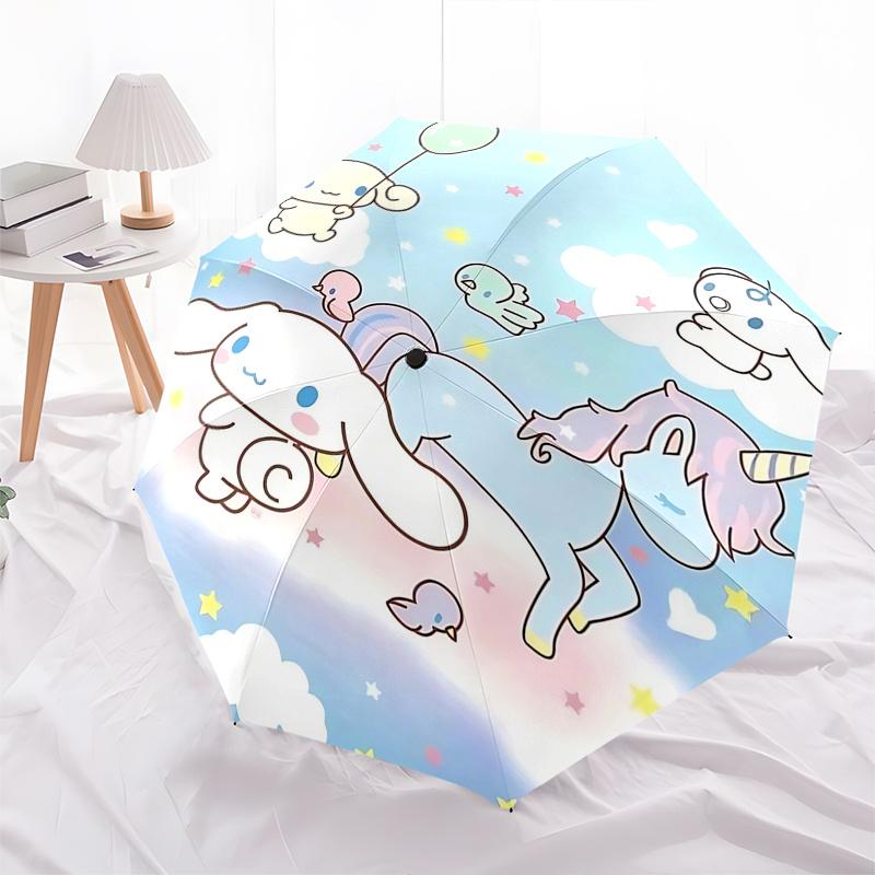 1pc Cinnamoroll Flying Fantasy: Automatic Opening/Closing Umbrella with Portable Tri-Fold Design, 8-Bone Iron Frame Outdoor Umbrella, Perfect Festival