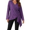 Women's Elegant V Neck Long Sleeve Top Color Casual Blouse for Everyday Wear