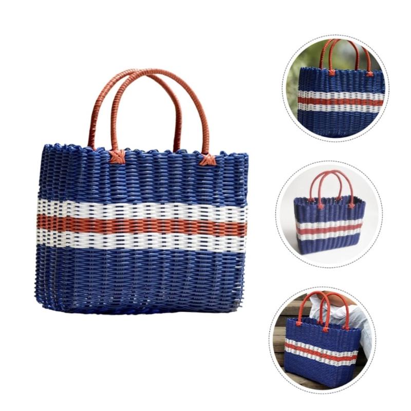 Wear Resistant PVC Woven Picnic Basket For Camping Outdoor Gatherings And Beach Parties With Large Capacity