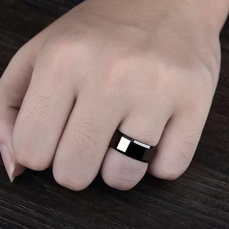 8mm Black Titanium Stainless Men Ring Simple Wedding Bands Rings Gift For Male Jewelry Size 5-13 Drop