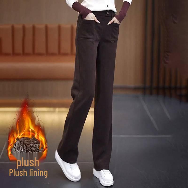 2025 Damen High-Waist Chenille Fleece-gefüttert Weitbein-Hose - Lockere Passform für Herbst/Winter