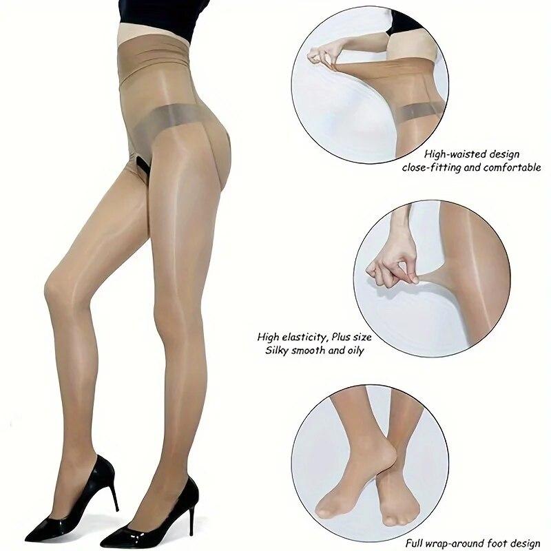 1 Pair of Solid Color Open Pantyhose 8D Smooth Pantyhose Oil Gloss Pantyhose High Waist Pantyhose Sexy Pantyhose Tights Female