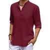 Designer Spring Summer Men's Casual Cotton Linen Color Long Sleeve Shirts Loose Stand Collar Shirts