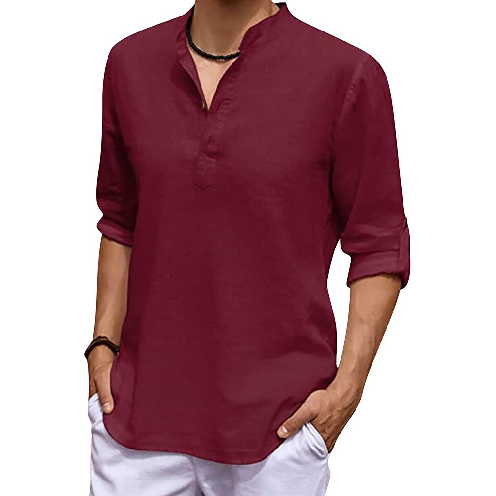Designer Spring Summer Men's Casual Cotton Linen Color Long Sleeve Shirts Loose Stand Collar Shirts