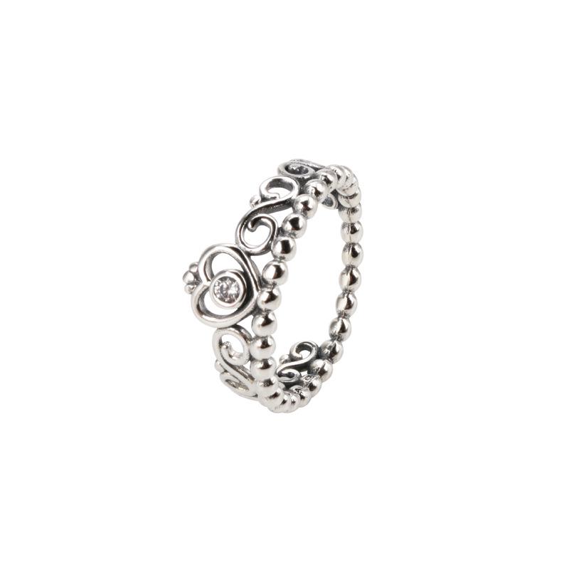 White Copper Crown Princess Ring - Women s European American Three-Color Fashion Jewelry Birthday Gift 58 серебряный