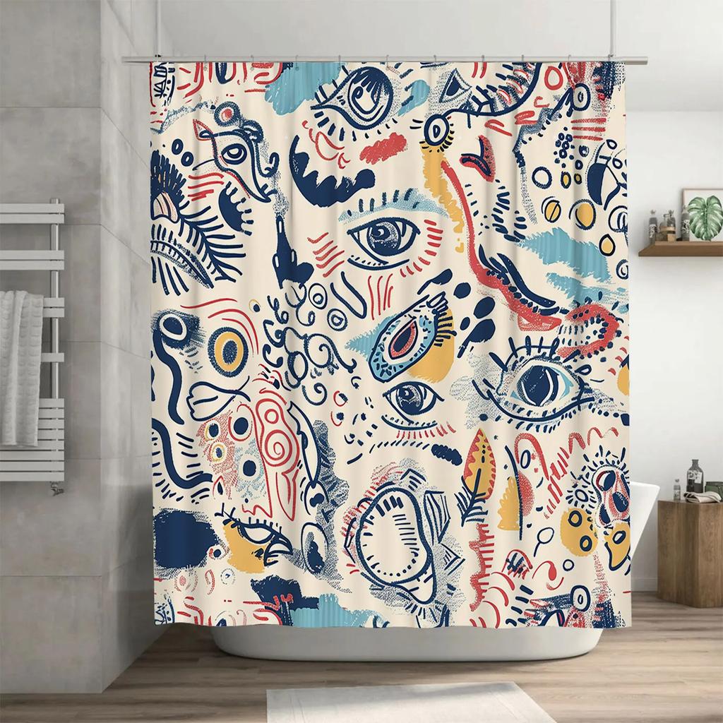 Vibrant Shower Curtain SetBlue Red Yellow Decorative Waterproof Fabric Bathroom Curtains with Grommets for Home Bathrooms