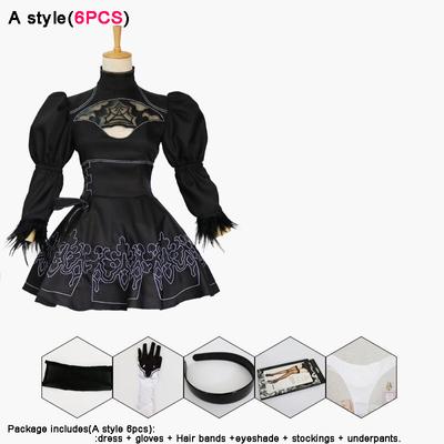 Sexy Nier Automata Yorha 2B Cosplay Suit Anime Dámské Oblečení Převlek Kostým Efektní Halloween Karneval Dívky Party Černé šaty + Paruka Kostýmy