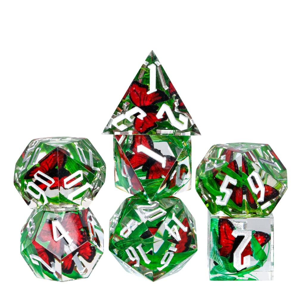 Cusdie DND Sharp Edges Dice with Small Filler 7Pcs Handcrafted D4-D20 Polyhedral Dice Set for D&D Role Playing Board Games