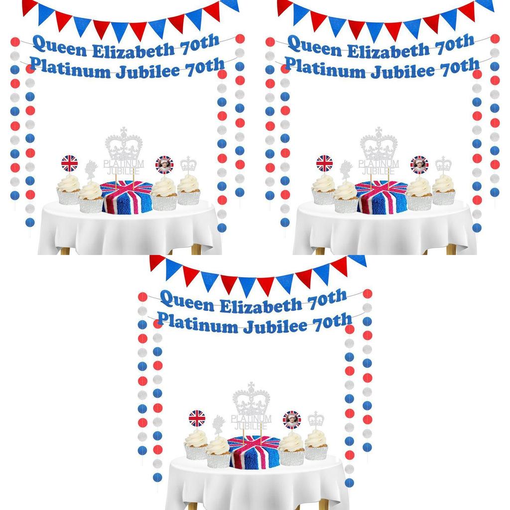 Elegantes Queen 70. Platin-Jubiläum Partyzubehör Set Wimpelkette Banner Caketopper Mehr!
