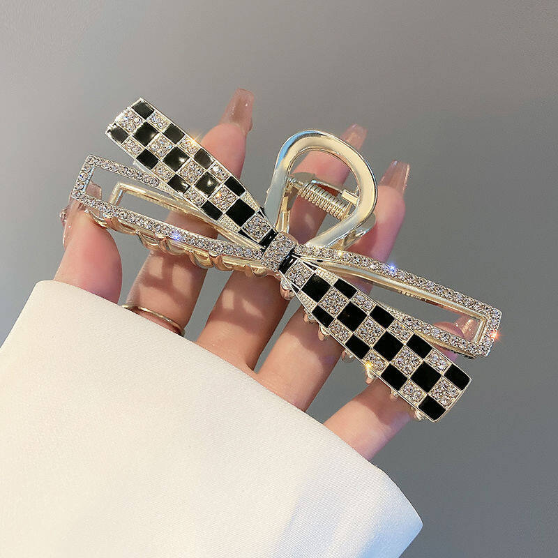 

Инкрустированный маслом клетчатый полый зажим с бантом, модный зажим для головы в виде акулы, женские аксессуары