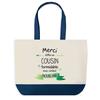 Shopping Bag - PLANETEE - Unforgettable Cousin Thank You - Blue Background - Cotton 40x45 Cm - Large Size