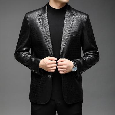 Giacca in Pelle da Uomo Autunno e Inverno Nuova Giacca in Pelle Morbida da Uomo Completo Business Casual Moda Due Bottoni Giacca Completo in Pelle Giovanile