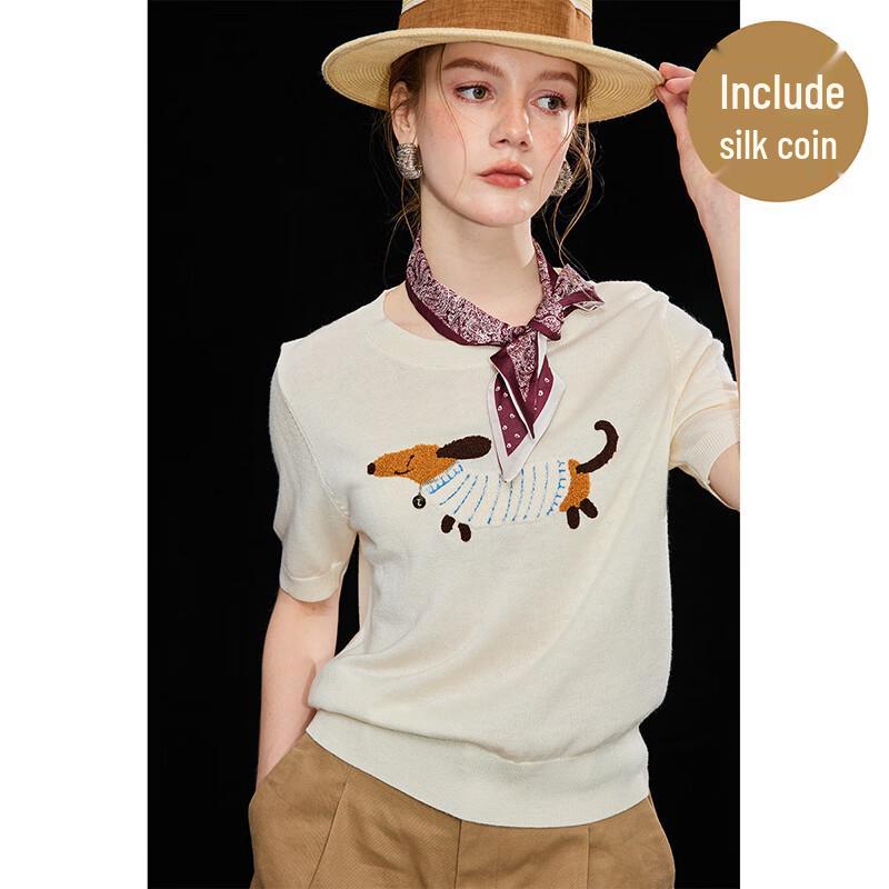 Women s Wool Blend Jacquard Knit Short Sleeve T-shirt L