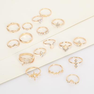 17Pcs/Set Finger Ring Bohemian Jewelry Gift Women Artificial Gemstone Rhinestone Finger Ring for Dating