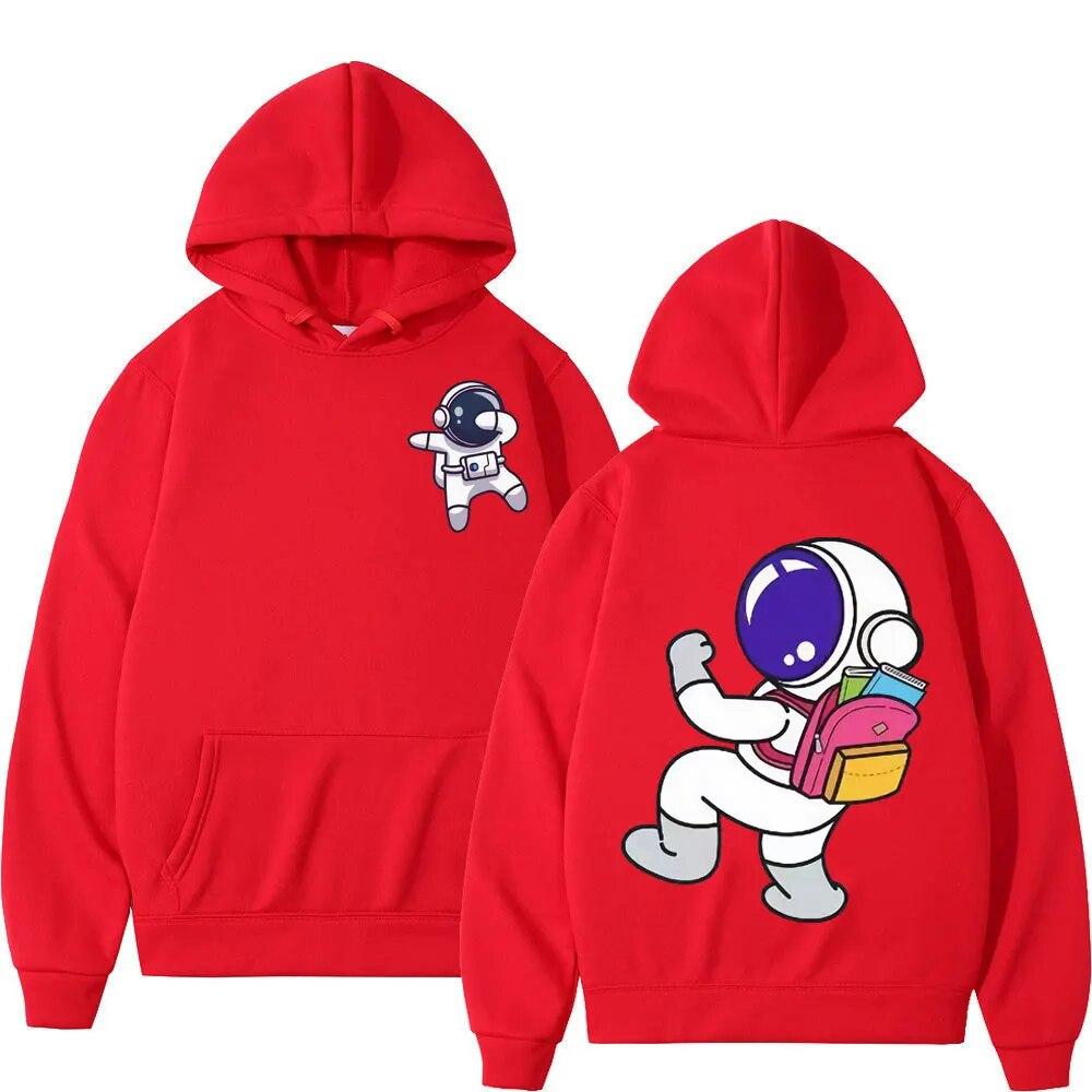 Funny Astronaut Cartoon Grafika Mikina Unisex Ženy Street Y2k Estetika Mikiny s kapucí Zimní trend Móda Volné Pulovry