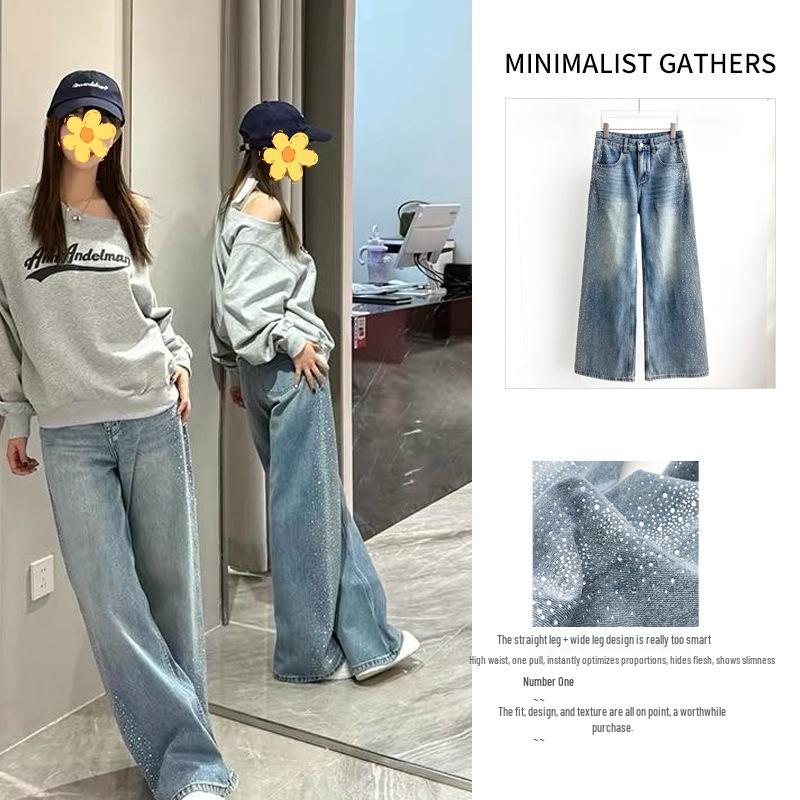 Lyocell 3D Rhinestone High-Waist Wide-Leg Jeans - Spring 2026 Medium синий