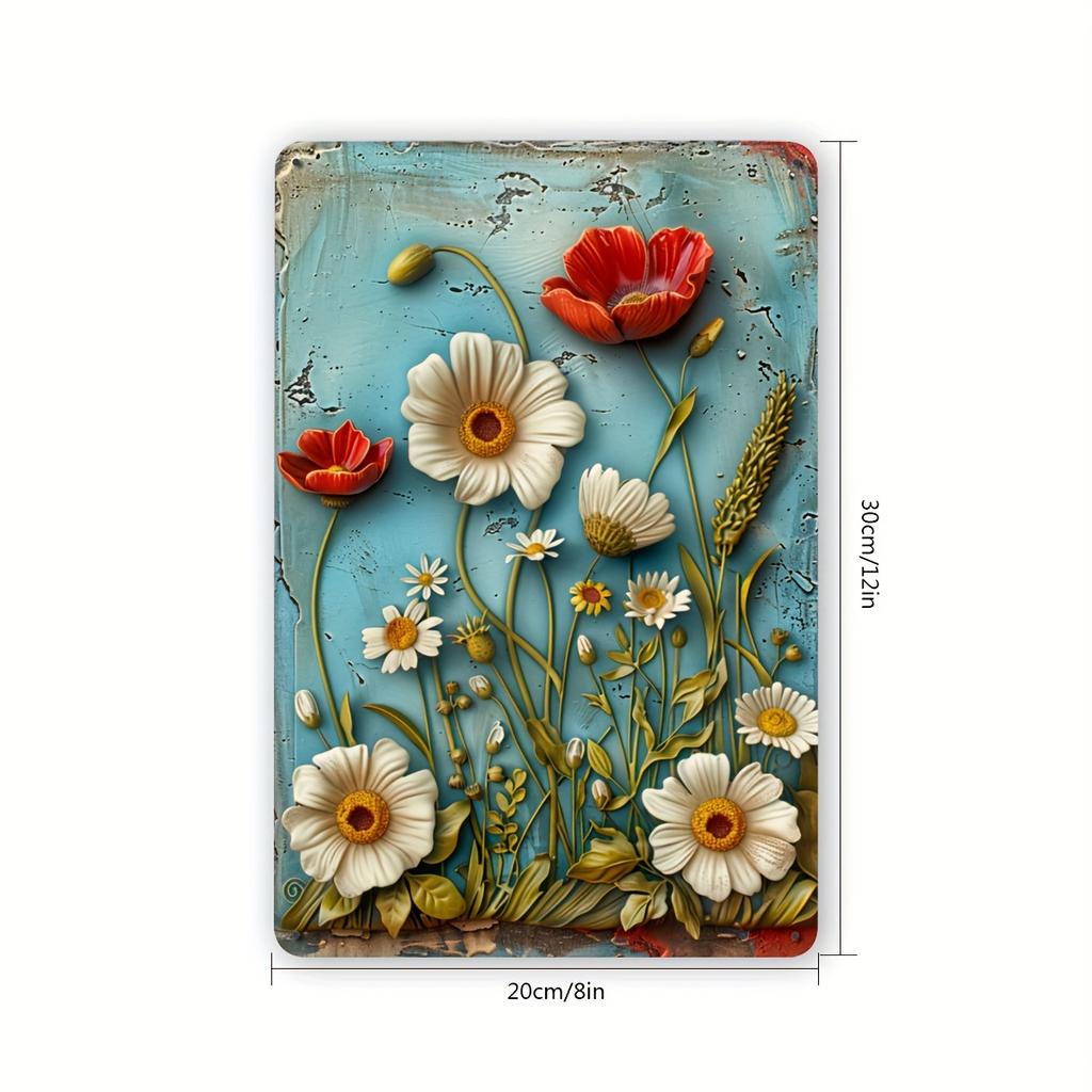 1pc Daisy Vintage 3D Floral Metal Tin Sign, Iron Construction, Indoor/Outdoor Decorative Hanging Wall Art for Home, Office, Rest