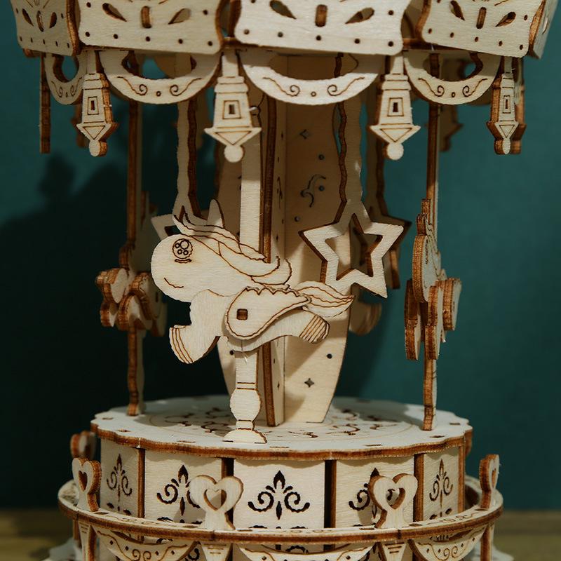 3D Wooden Carousel Puzzle Toy - DIY Educational Assembly