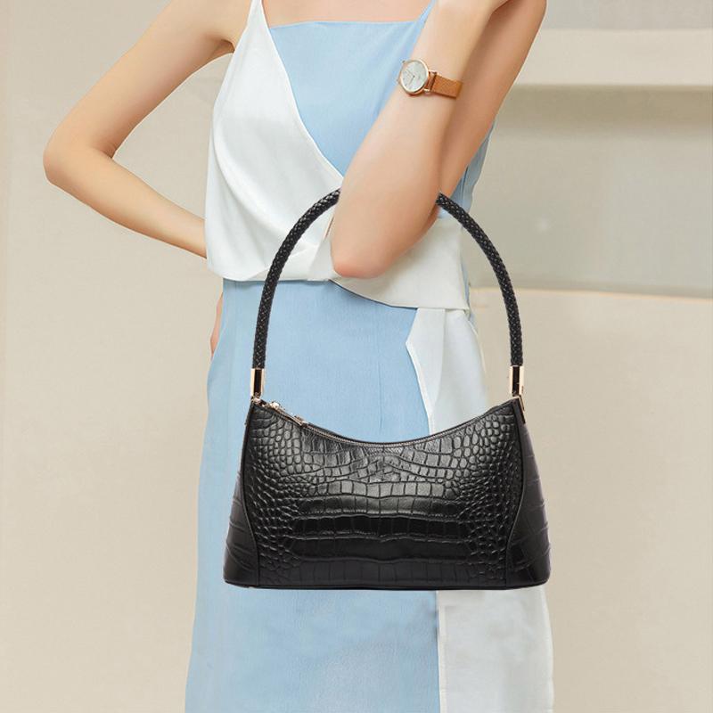 Women Retro Luxury Designer Cowhide Handbags Ladies Alligator Pattern Cow Leather Underarm Bag Female Soft Leisure Shoulder Bags