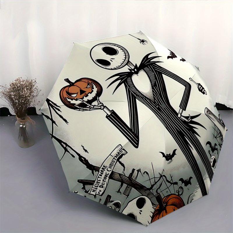 1 Auto Open Jack Skellington, Halloween Town Themed Colorful 8-rib Portable Umbrella for Men and Women, A Compact Commuting Companion Suitab