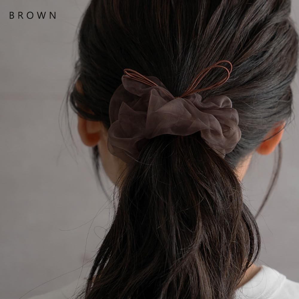 JewelVOX Scrunchie Hair Hair Accessory for Organza Cute and Stylish Tie, Women, Ribbon, (Khaki)