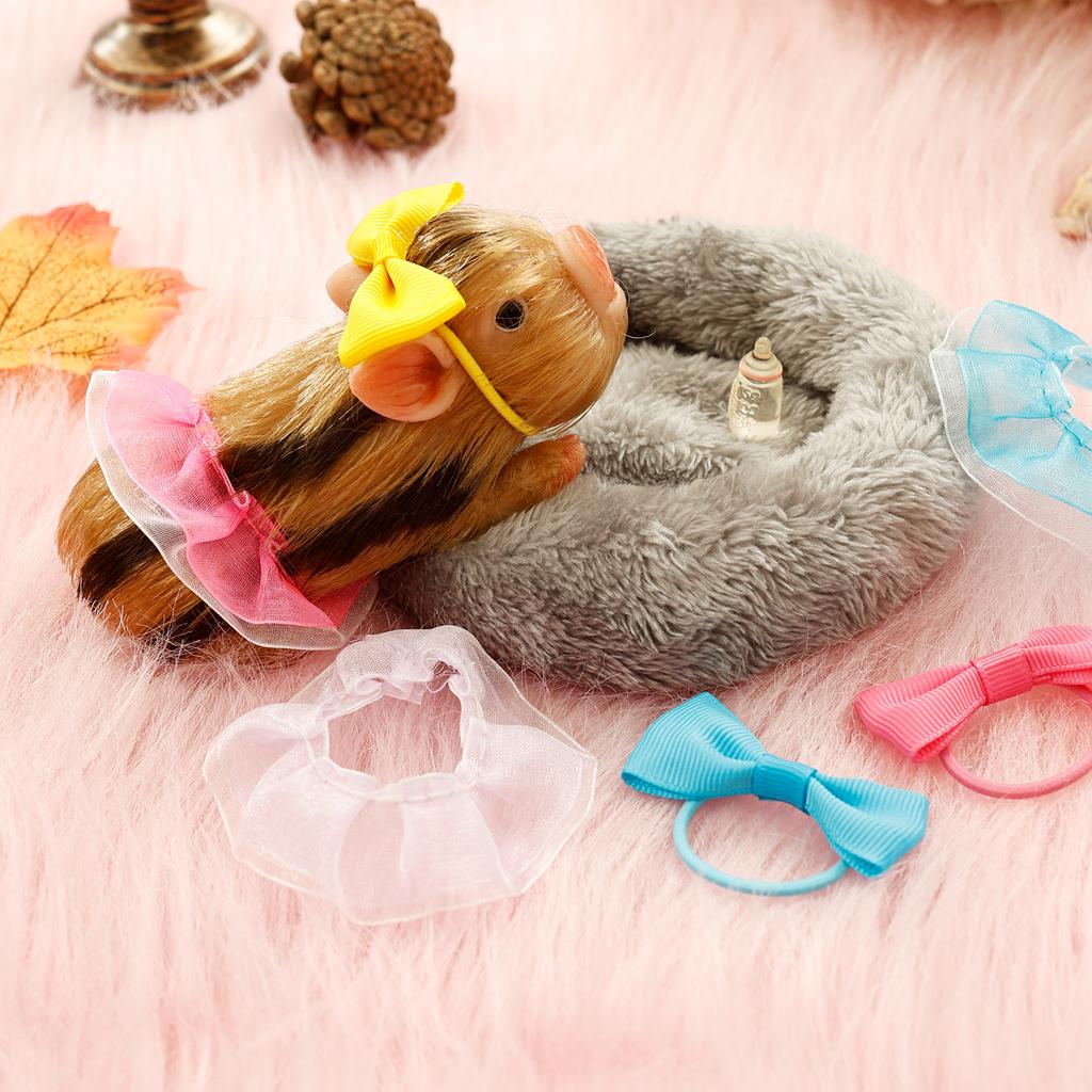 5Inch Silicone Pig Doll Toy Reborn Piglet Mini Doll Stretchy Realistic Soft Cute Piggy with Clothes Accessories for Kids Gift