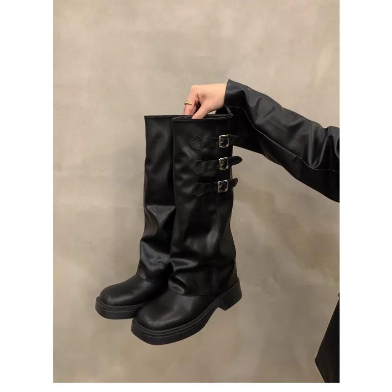 

Сапоги до колена в стиле ретро Женская мода Женские слипоны Рыцарские длинные сапоги Осень Зима Женская обувь Каблуки Женские сапоги 36