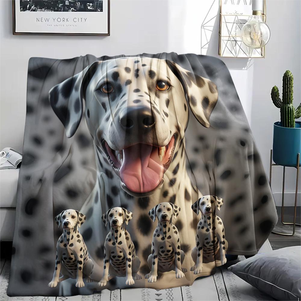 1Pc Tibetan Mastiff Dalmatian Print Flannel Blanket, High quality Comfortable for All Seasons, Home Decor, Warmth and Comfort, Perfect for Gifts