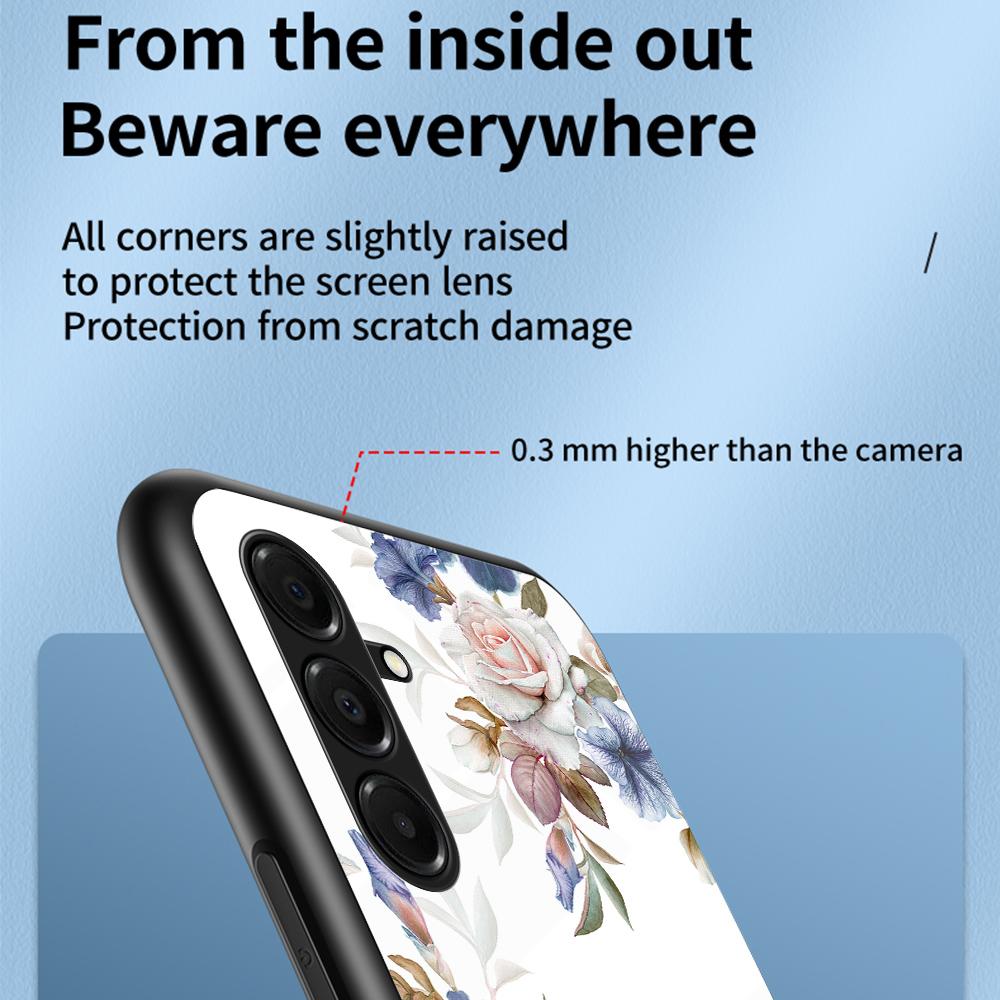 For Samsung Galaxy A17 5G Case Floral Pattern TPU+Tempered Glass Protective Phone Cover