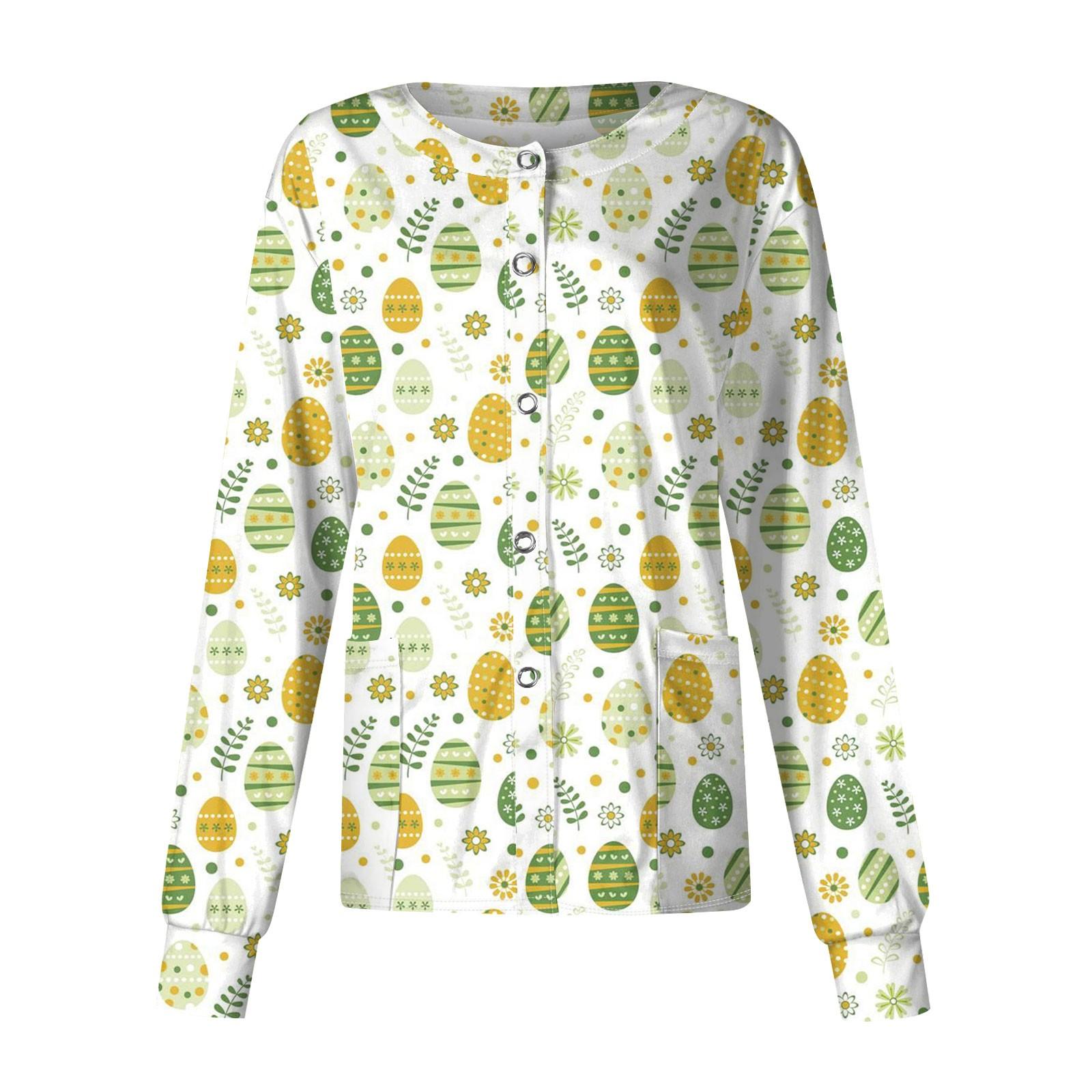 

Женская повседневная однобортная одежда с длинным рукавом и пасхальным принтом, кардиган, топ M белый