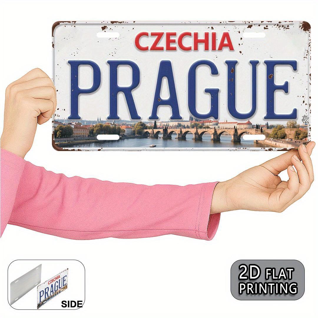 Hisun Tin Sign HD Aluminum Metal Sign Prague Czechia Vintage License Plate Style Wall Decor Retro Charles Bridge Vltava River Cityscape Distr 15x30cm